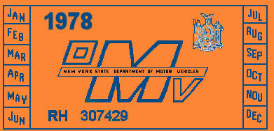 (image for) 1978 New York REGISTRATION Sticker